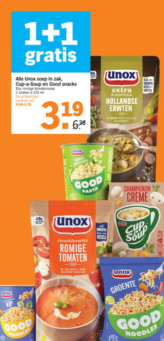  unox noodles soep 1 2 3 100 zak cup soup good snacks romige tomatensoep zakken ml varieeren r rijkgevuld hollandse erwten katenspek rookworst rijk groenten vezels eiwitten kip kaassaus pasta tomaten zongedroogde tomaat mascarpone basilicum creme groente 3x mok krat klaar 