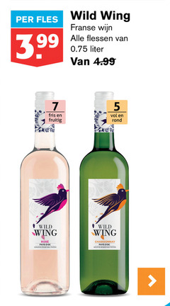  rose witte wijn 5 7 99 fles wild wing franse flessen 3.99 liter fris rond fruitig rosee pays chardonnay geographique 