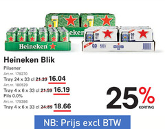  heineken 0.0 blikjes bier 4 6 24 25 33 blik pilsener tray pils 00 