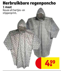  1 herbruikbare regenponcho maat hartjes 