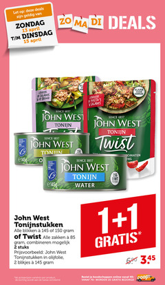  john west tonijn in blik 1 2 13 15 150 600 let deals certified seafood www.msc.org salades brood since klaar gebruik twist eiwit blikje water tomaten tonijnstukken blikken zakken combineren stuks olijfolie blikjes varieeren kassa online 40- 