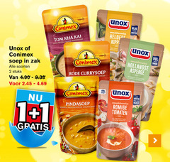  unox conimex soep 1 2 14 30 55 100 250 zak soorten stuks since tom licht pittige thaise kippensoep rode currysoep pindasoep romige indonesische groenten malse stukjes rijk eiwitten hollandse asperge smaakvolle witte groene asperges rozemarijn tomaten zongedroogde tomaat mascarpone basilicum vezels kom ml 