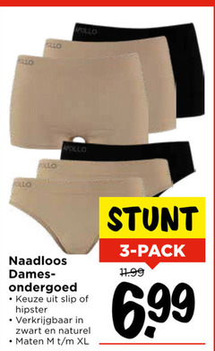  damesslips 3 apollo naadloos dames ondergoed slip hipster zwart naturel maten xl pack 