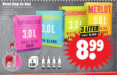  rode wijn witte rose 3 10 40 neon bag box houdbaar dagen opening chardonnay blanc tempranillo rosee merlot doos wine l white liter rouge 8 99 2 25 